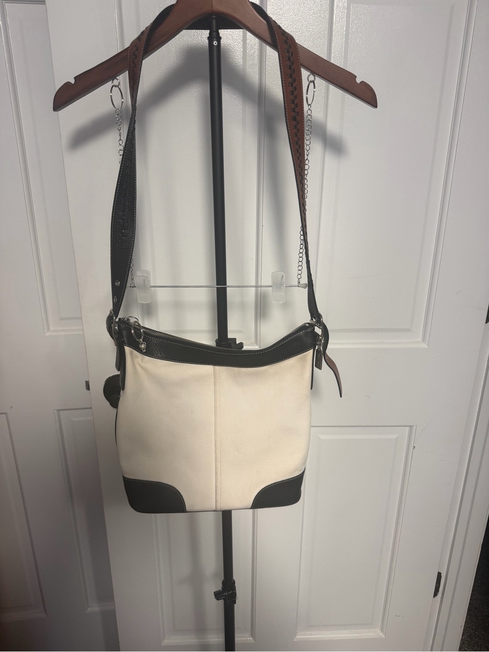 Coach Black Leather Accent Shoulder Bag with Silver Hardware